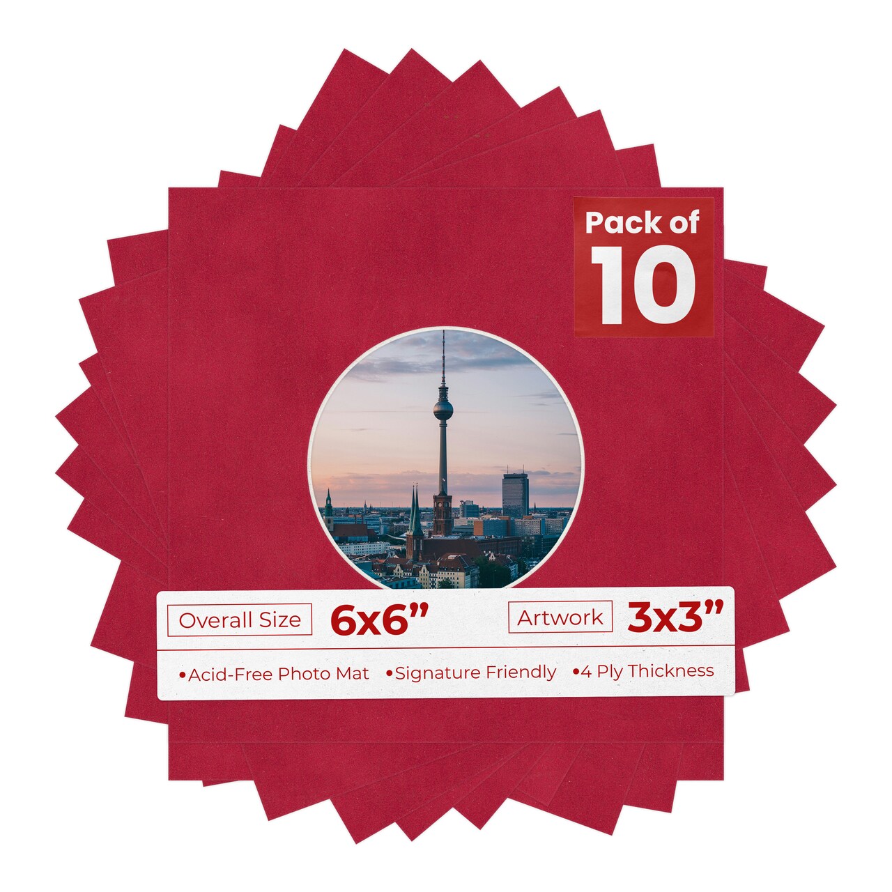 Red Suede Mat Board for 6x6 Frames - Circle Opening for 3x3 Photos